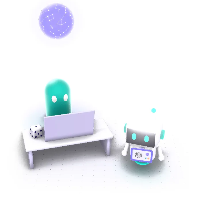 La commerciale pose sa question ; le cerveau numérique répond en lumière au badge de son robot ChatGPT, et une bulle s'ouvre : un pourcentage, une coche verte et la photo de la personne clé qui en est la source. À côté du portable, le dé ne sert plus.